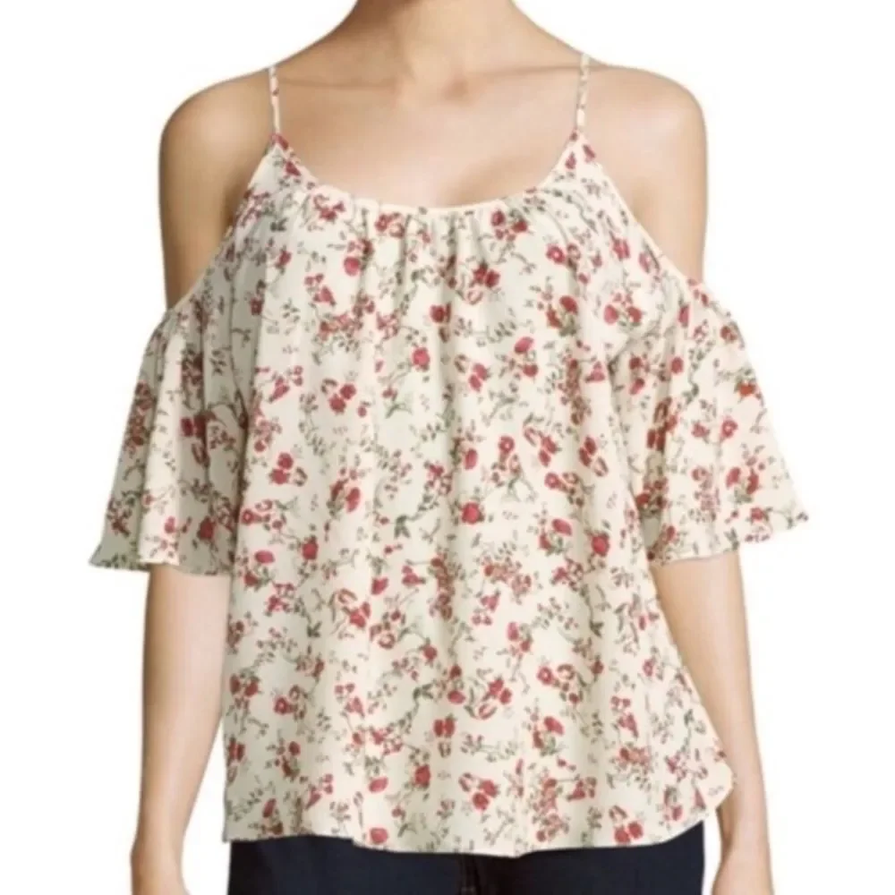 NWT French Connection Floral Cold Shoulder Blouse Ruffle Sleeve Boho Top Blouse - Picture 1 of 10